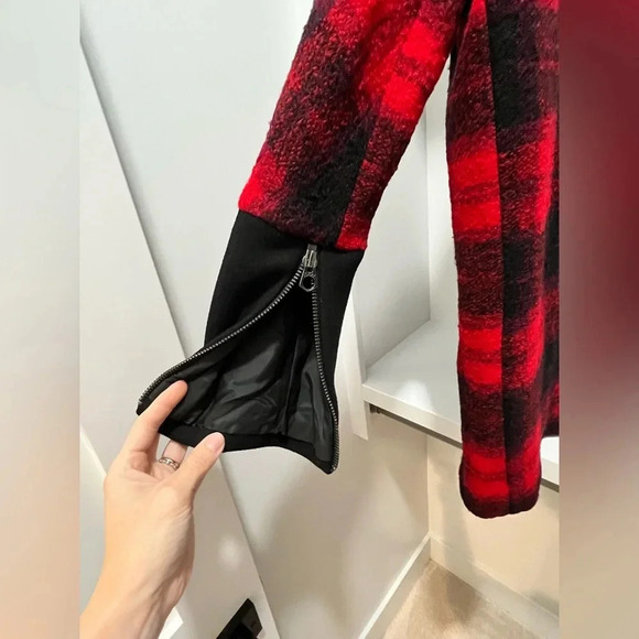 Madewell City Grid Coat flame red Plaid Wool Oversized Winter Red Black Size 00 - Picture 8 of 17
